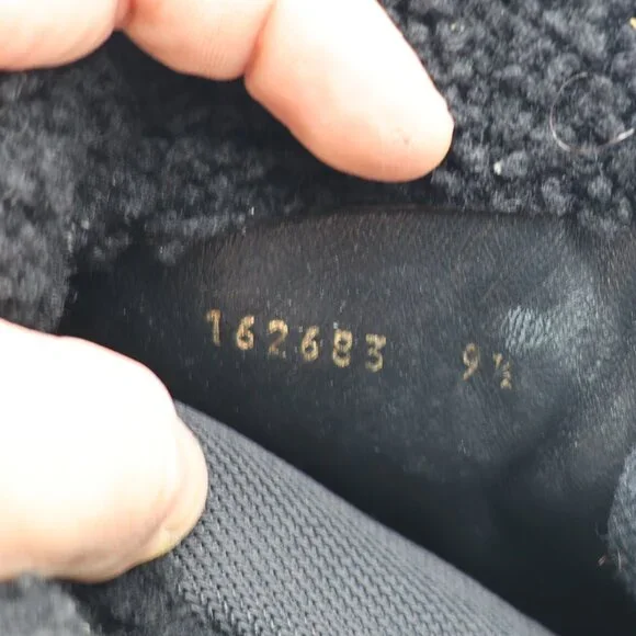 GUCCI Black Leather Signature Webbing Shearling Lined Men UK 9.5 US 10 Combat
